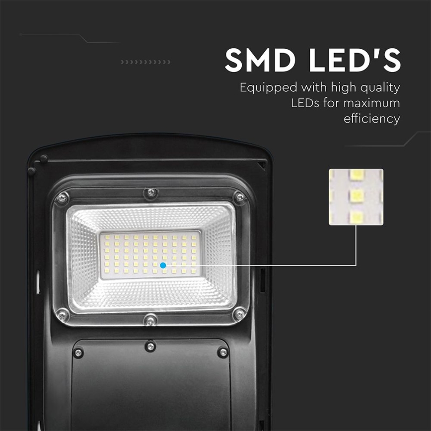 Luminária solar de rua LED regulável com sensor de movimento e crepúsculo LED/6W/3,2V 6000K IP65 5000 mAh preta + controlo remoto