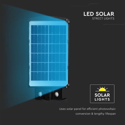 Luminária solar de rua LED regulável com sensor de movimento e crepúsculo LED/6W/3,2V 6000K IP65 5000 mAh preta + controlo remoto