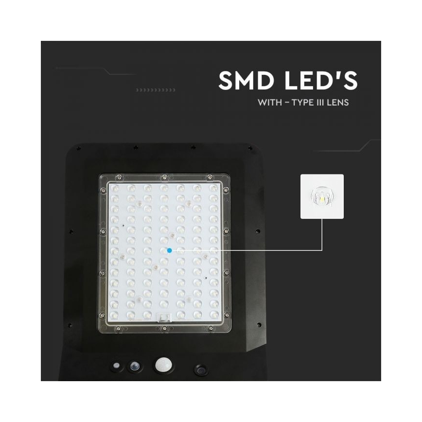 Luminária de Rua Solar LED com Sensor LED/40W/9,6V IP65 4000K + Controle Remoto