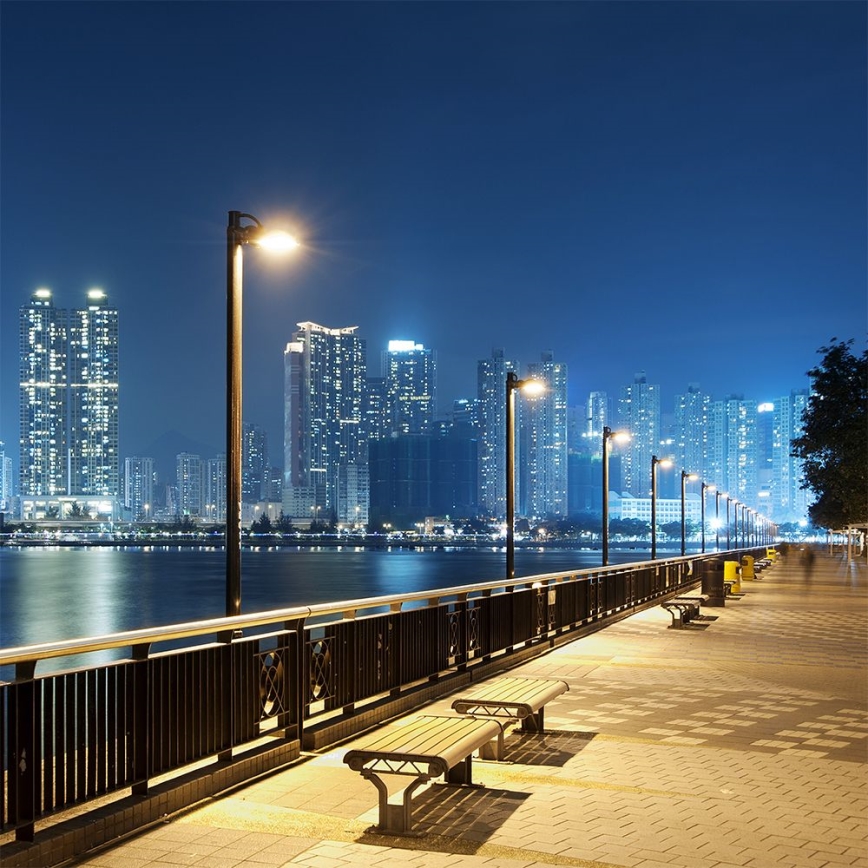 Luminária solar de LED regulável para rua com sensor de movimento e crepúsculo LED/12W/3,2V 6000K IP65 10000 mAh preta + controlo remoto