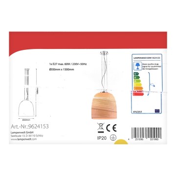 Lampenwelt - Candelabro suspenso 1xE27/60W/230V