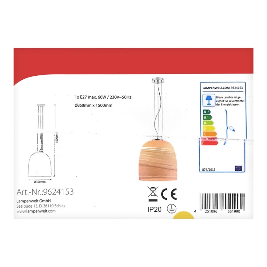Lampenwelt - Candelabro suspenso 1xE27/60W/230V