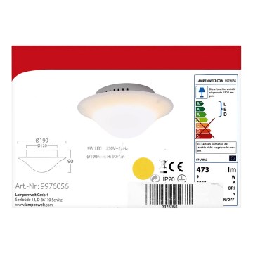 Lampenwelt - Iluminação de teto LED LED/9W/230V
