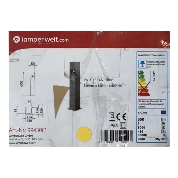 Lampenwelt - Iluminação exterior em poste LED AMELIA LED/7W/230V IP55