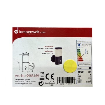 Lampenwelt - Iluminação exterior LED com sensor LED/10W/230V IP44