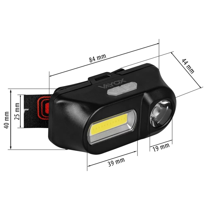 Lanterna de cabeça LED com regulação 2xLED/5V IP44 210 brilhante 2000 mAh