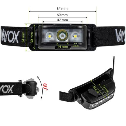 Lanterna de cabeça LED com regulação 3xLED/5V IPX4 100 brilhante 1200 mAh