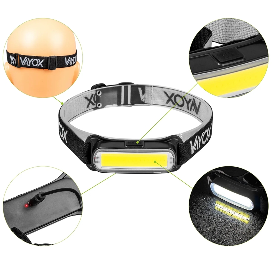 Lanterna de cabeça LED com regulação LED/5V IPX4 300 brilhante 1200 mAh