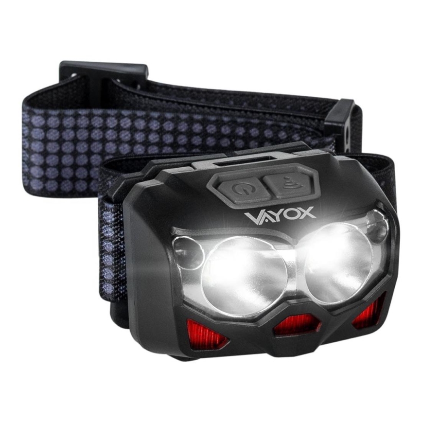 Lanterna de cabeça LED com regulação, sensor e luz vermelha  2xLED/5W/5V/3xAAA IP65 500 brilhante 1200 mAh