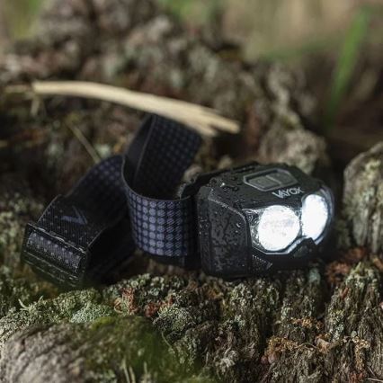 Lanterna de cabeça LED com regulação, sensor e luz vermelha  2xLED/5W/5V/3xAAA IP65 500 brilhante 1200 mAh