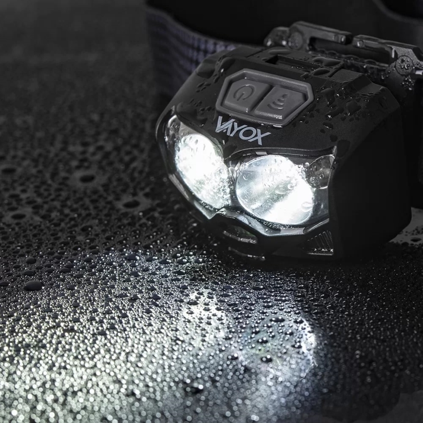 Lanterna de cabeça LED com regulação, sensor e luz vermelha  2xLED/5W/5V/3xAAA IP65 500 brilhante 1200 mAh
