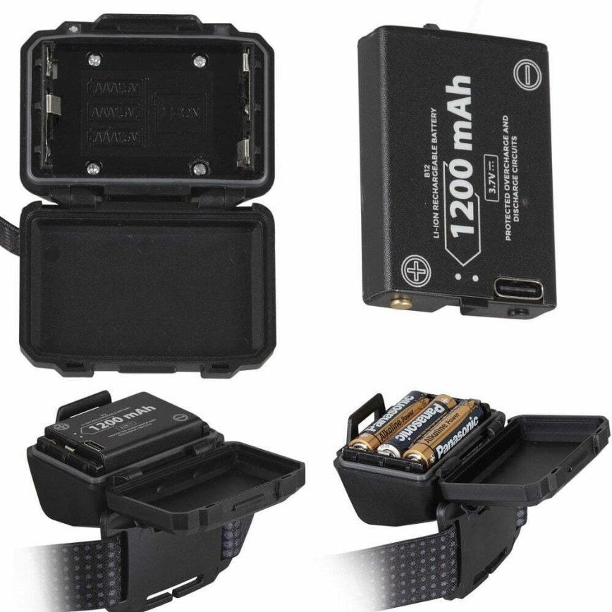 Lanterna de cabeça LED com regulação, sensor e luz vermelha  2xLED/5W/5V/3xAAA IP65 500 brilhante 1200 mAh