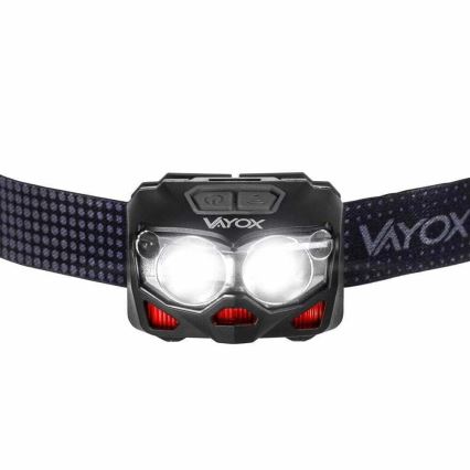 Lanterna de cabeça LED com regulação, sensor e luz vermelha  2xLED/5W/5V/3xAAA IP65 500 brilhante 1200 mAh