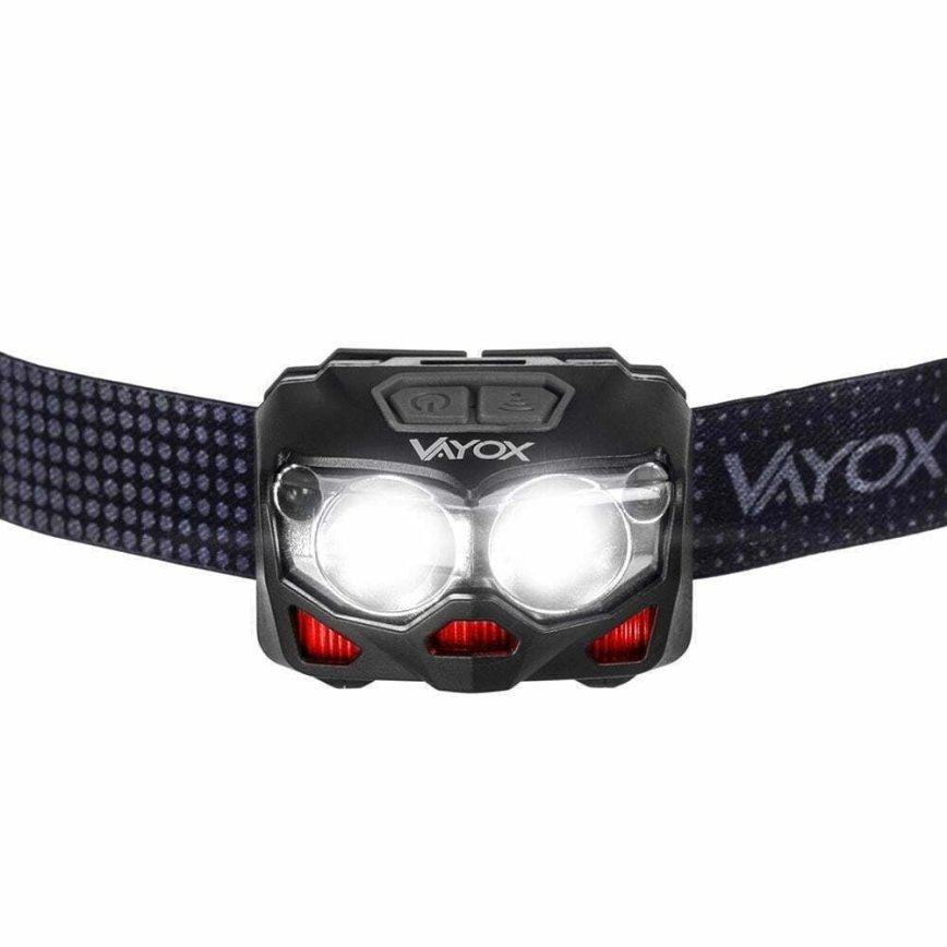 Lanterna de cabeça LED com regulação, sensor e luz vermelha  2xLED/5W/5V/3xAAA IP65 500 brilhante 1200 mAh