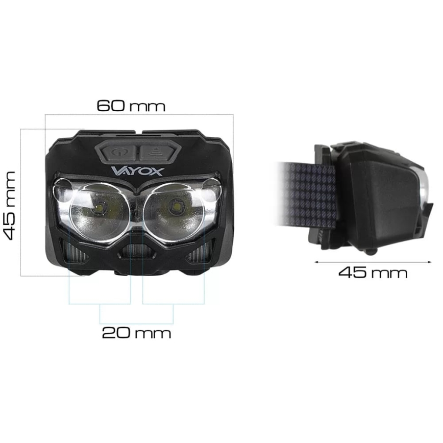 Lanterna de cabeça LED com regulação, sensor e luz vermelha  2xLED/5W/5V/3xAAA IP65 500 brilhante 1200 mAh
