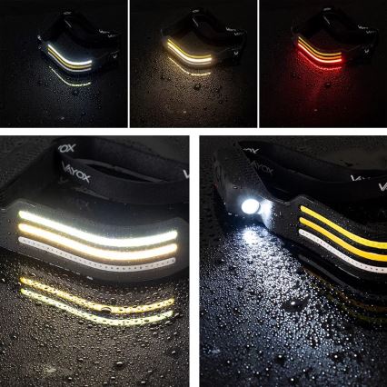 Lanterna de cabeça LED com regulação, sensor, função power bank e luz vermelha  4xLED/5V IP44 300 brilhante 1200 mAh