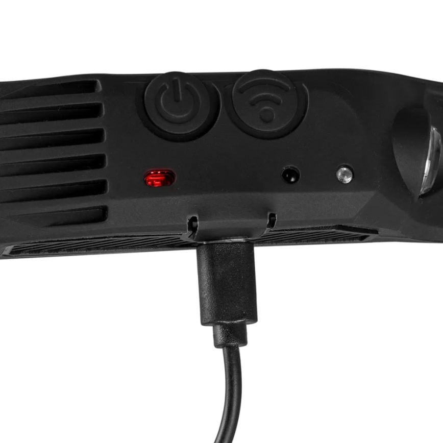 Lanterna de cabeça LED com regulação, sensor, função power bank e luz vermelha  4xLED/5V IP44 300 brilhante 1200 mAh