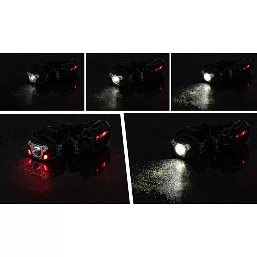 Lanterna de cabeça LED com regulação, sensor, função power bank e luz vermelha LED/10W/5V IP44 1200 brilhante 4000 mAh