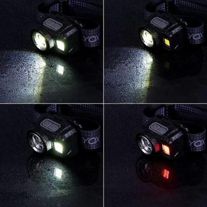 Lanterna de cabeça LED com regulação, sensor e luz vermelha  LED/6W/5V/3xAAA IP44 500 brilhante 1200 mAh