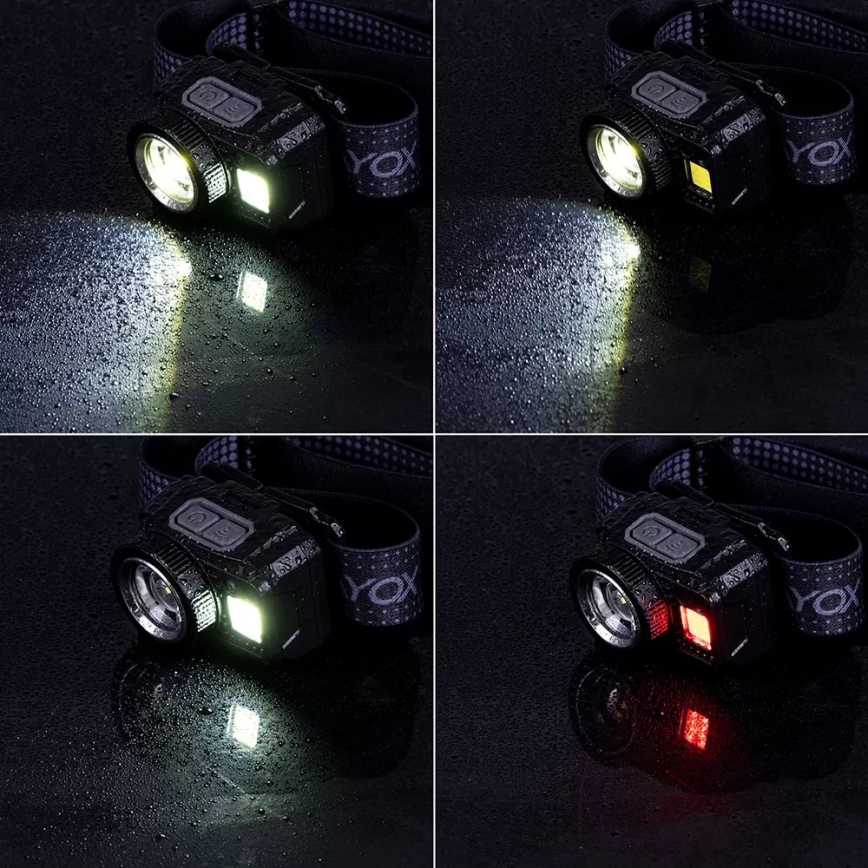 Lanterna de cabeça LED com regulação, sensor e luz vermelha  LED/6W/5V/3xAAA IP44 500 brilhante 1200 mAh