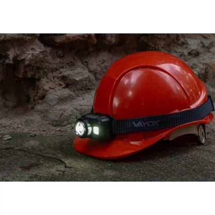 Lanterna de cabeça LED com regulação, sensor e luz vermelha  LED/6W/5V/3xAAA IP44 500 brilhante 1200 mAh
