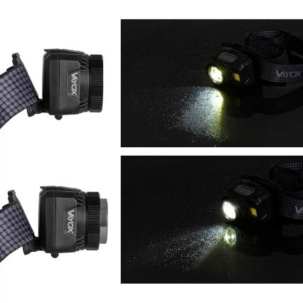 Lanterna de cabeça LED com regulação, sensor e luz vermelha  LED/6W/5V/3xAAA IP44 500 brilhante 1200 mAh