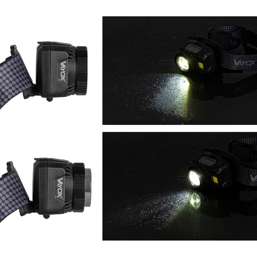Lanterna de cabeça LED com regulação, sensor e luz vermelha  LED/6W/5V/3xAAA IP44 500 brilhante 1200 mAh