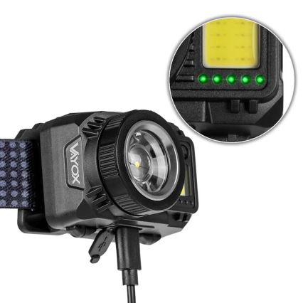 Lanterna de cabeça LED com regulação, sensor e luz vermelha  LED/6W/5V/3xAAA IP44 500 brilhante 1200 mAh