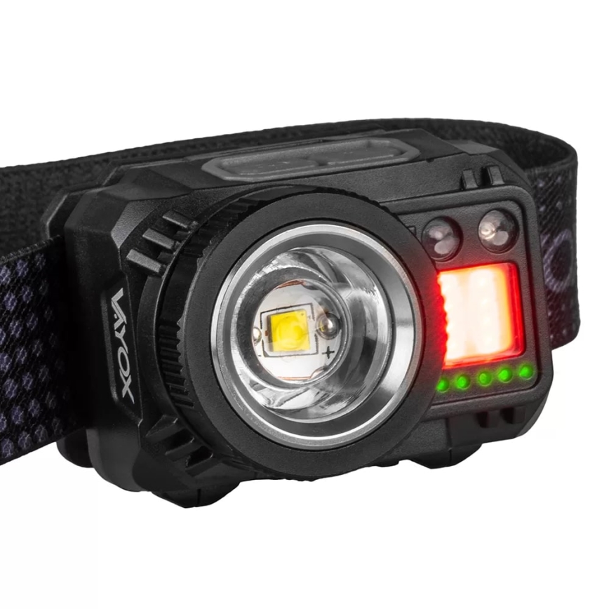 Lanterna de cabeça LED com regulação, sensor e luz vermelha  LED/6W/5V/3xAAA IP44 500 brilhante 1200 mAh