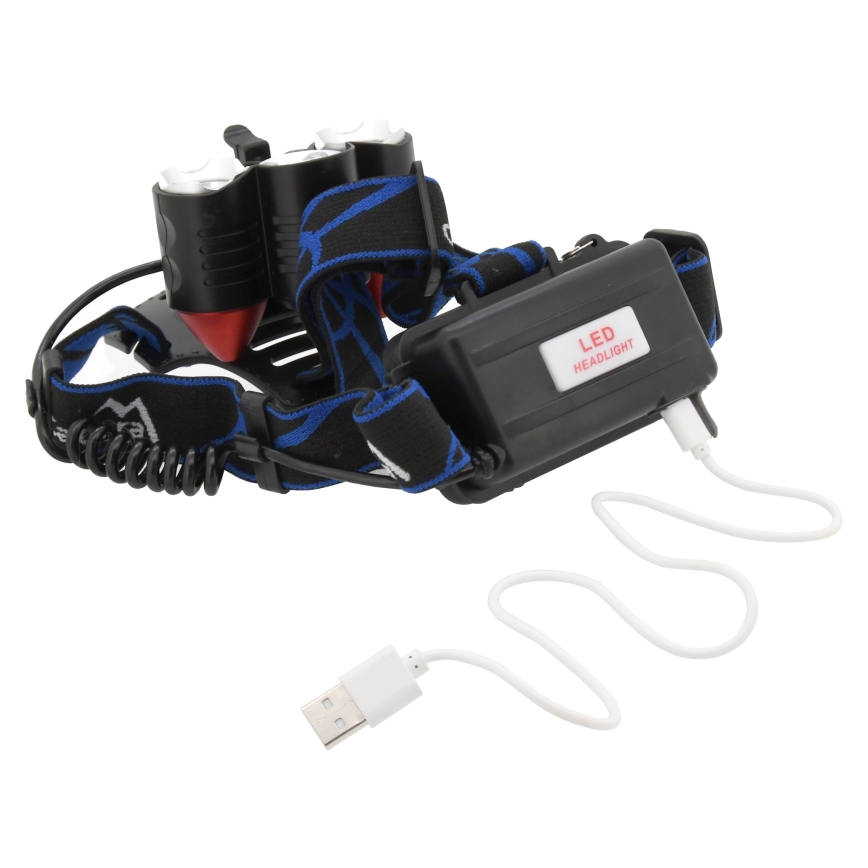 Lanterna de cabeça recarregável LED com luz vermelha LED/16W/7,4V IP44 preto/azul