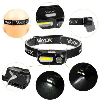 Lanterna frontal recarregável LED regulável 2xLED/5V IPX4 250 lm 2000 mAh