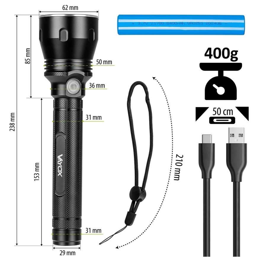 Lanterna LED com regulação LED/20W/5V IPX5 1570 brilhante 8400 mAh