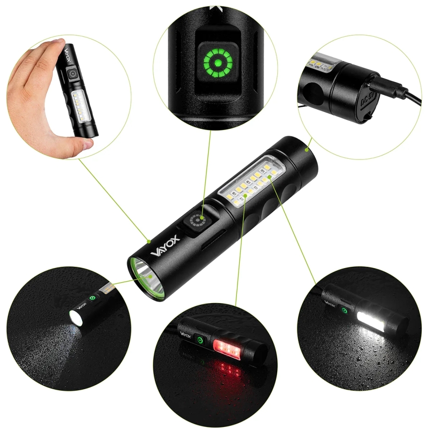 Lanterna LED com regulação e luz vermelha LED/5W/5V IPX4 250 brilhante 2000 mAh