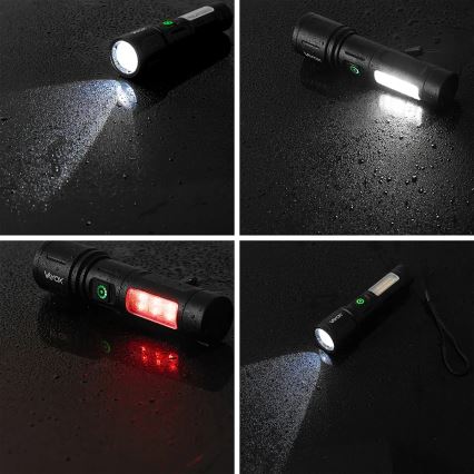 Lanterna LED com regulação e luz vermelha LED/5W/5V IPX4 260 brilhante 2000 mAh