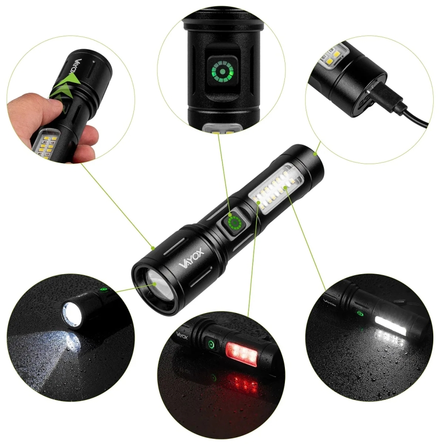 Lanterna LED com regulação e luz vermelha LED/5W/5V IPX4 260 brilhante 2000 mAh
