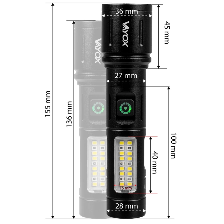 Lanterna LED com regulação e luz vermelha LED/5W/5V IPX4 260 brilhante 2000 mAh