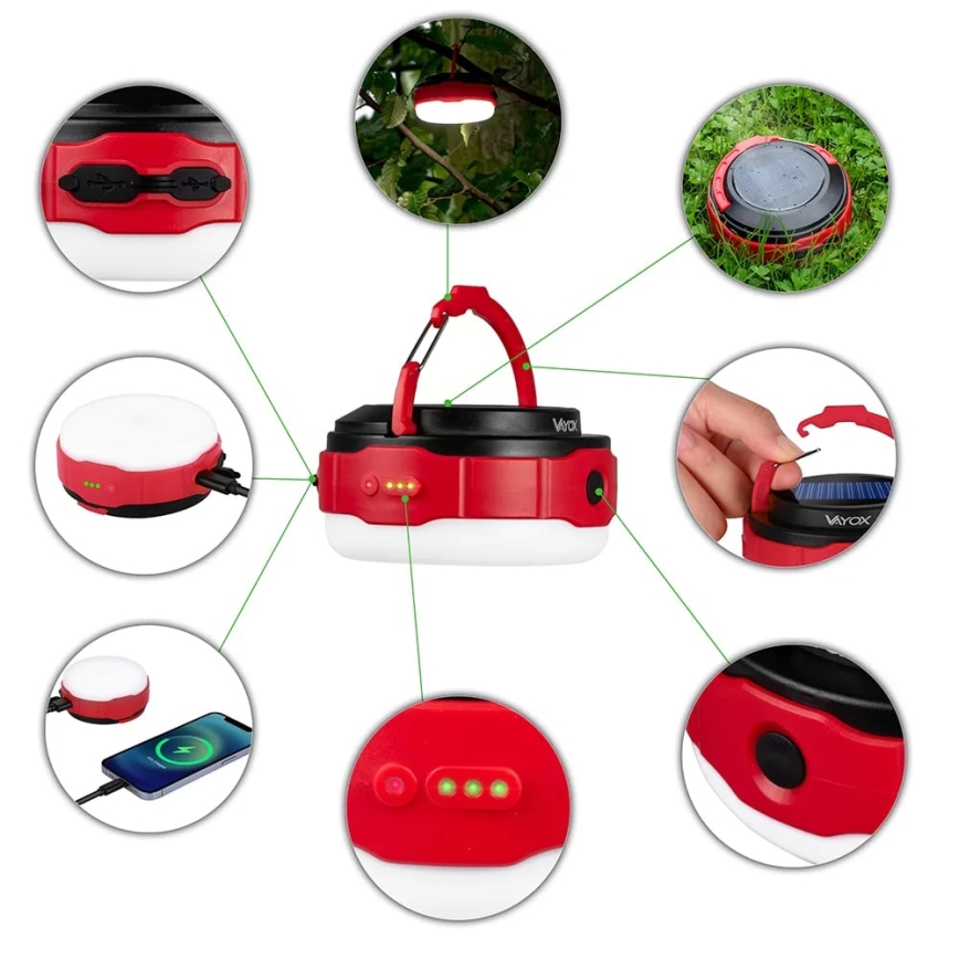 Lanterna LED solar com regulação e função power bank LED/3W/5V 3000/4000/6500K IPX6 500 brilhante 2000 mAh