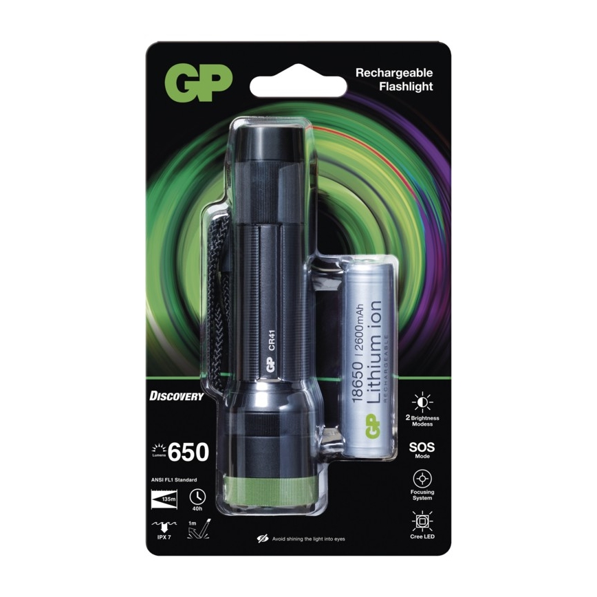Lanterna recarregável LED GP DISCOVERY CR41 LED/Li-lon 3,7V IPX7