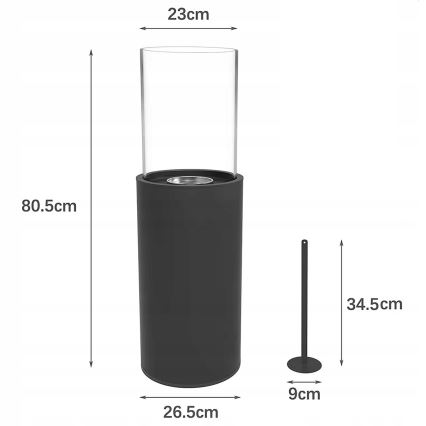 Lareira a bioetanol ROMA 26,5x80,5 cm 2 kW preta + capa protetora