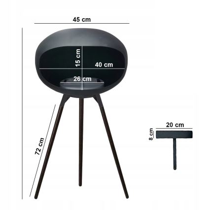 Lareira a bioetanol TOKIO 45x100 cm 2kW preta