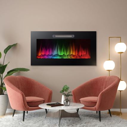 Lareira elétrica de parede LED com aquecimento LED/2000W/230V 48x91 cm + controlo remoto