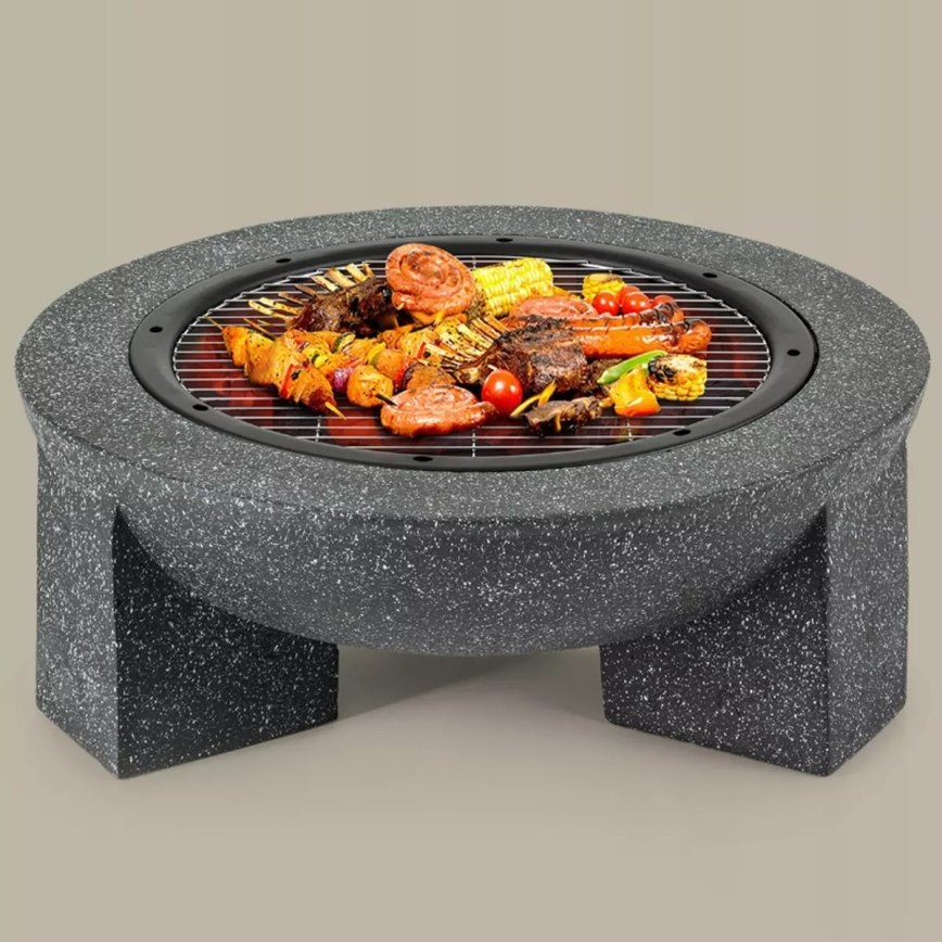 Lareira portátil com grelha 79,5x38 cm preto/granito escuro