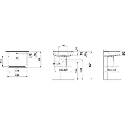 LAUFEN H8166120001311 - Lavatório de canto suspenso na parede PRO 45x46 cm cerâmica/branco