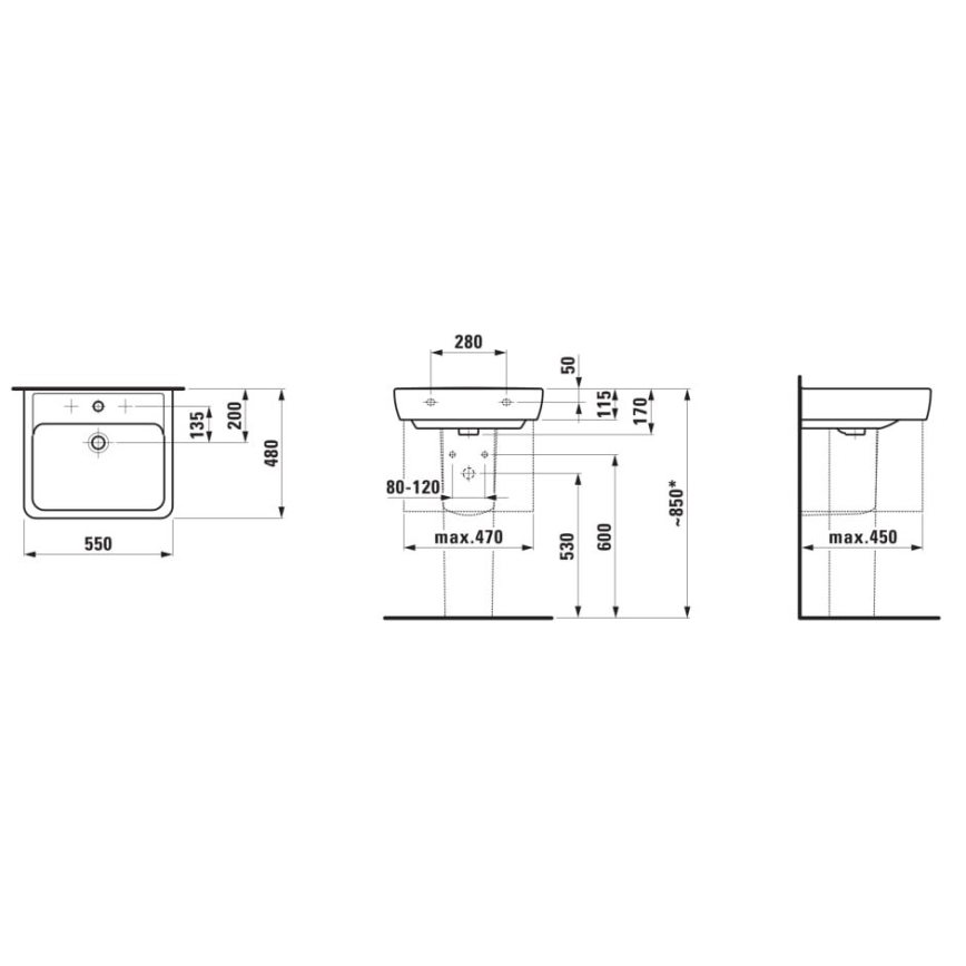 LAUFEN H8189510001041 - Lavatório de bancada/suspenso na parede PRO 55x48 cm cerâmica/branco