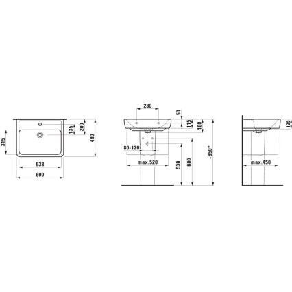 LAUFEN H8189520001041 - Lavatório de bancada/suspenso na parede PRO 60x48 cm cerâmica/branco