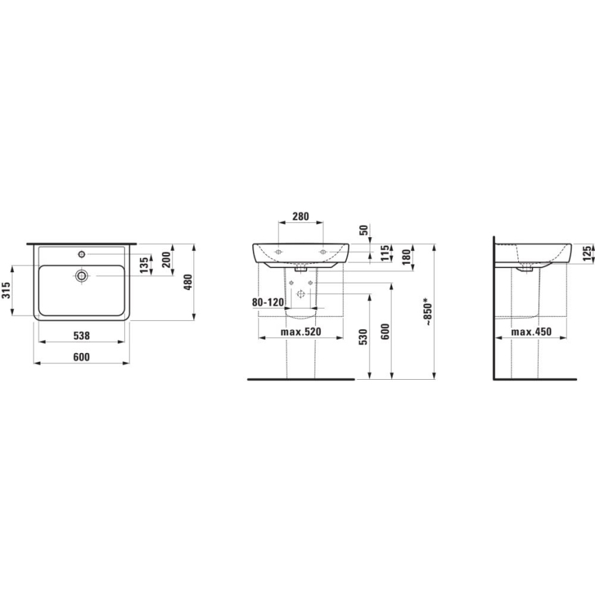 LAUFEN H8189520001041 - Lavatório de bancada/suspenso na parede PRO 60x48 cm cerâmica/branco