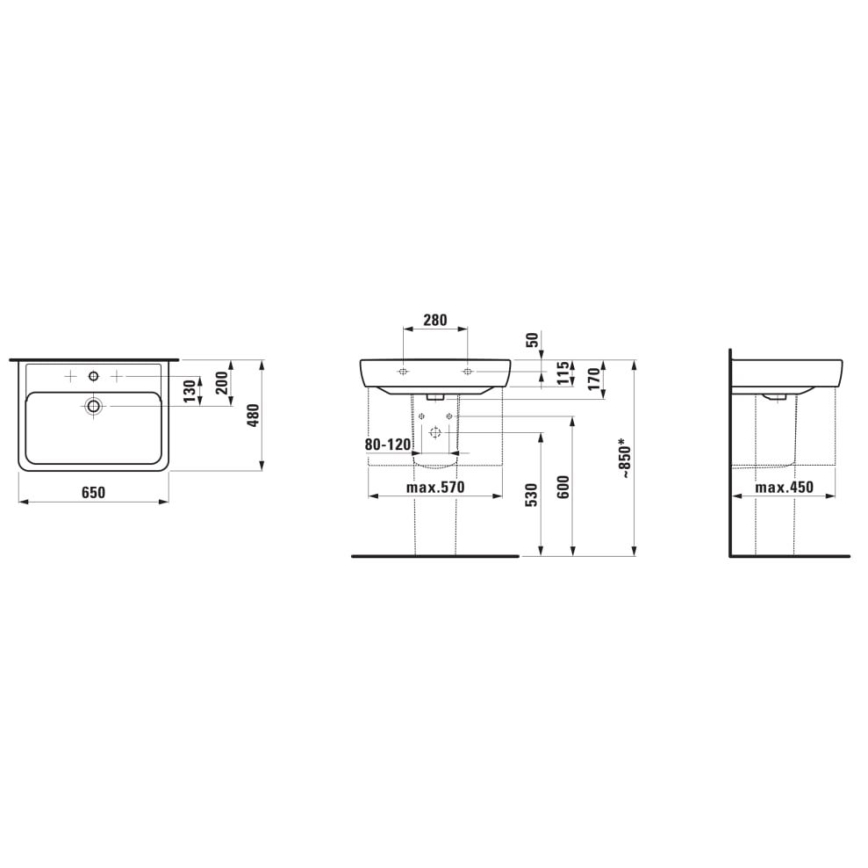 LAUFEN H8189530001041 - Lavatório de bancada/suspenso na parede PRO 65x48 cm cerâmica/branco