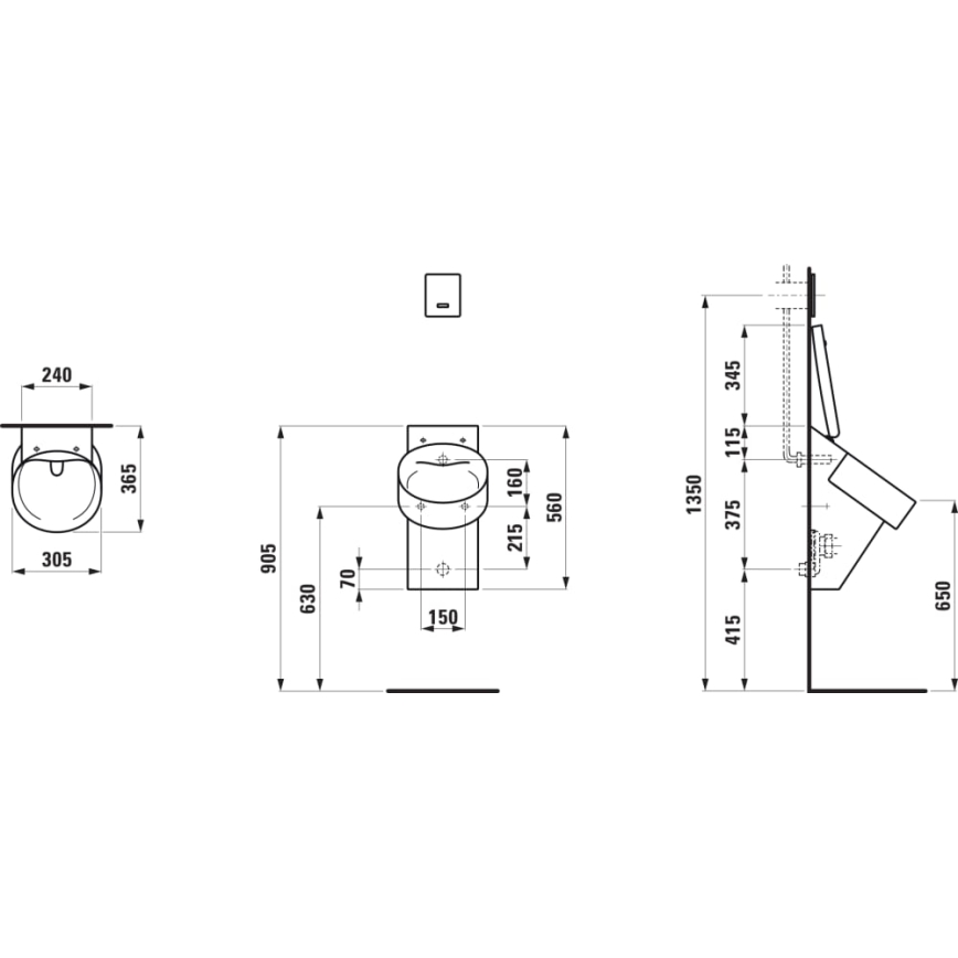 LAUFEN H8402810200001 - Mictório com orifícios para tampa VAL entrada traseira, saída traseira cerâmica/preto brilhante