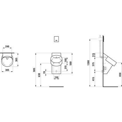 LAUFEN H8402850200001 - Urinol VAL com ligação de água traseira e saída traseira, em cerâmica, acabamento preto brilhante