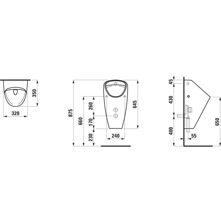 LAUFEN H8410610000001 - Urinol CAPRINO entrada interna, descarga traseira, cerâmica/branco